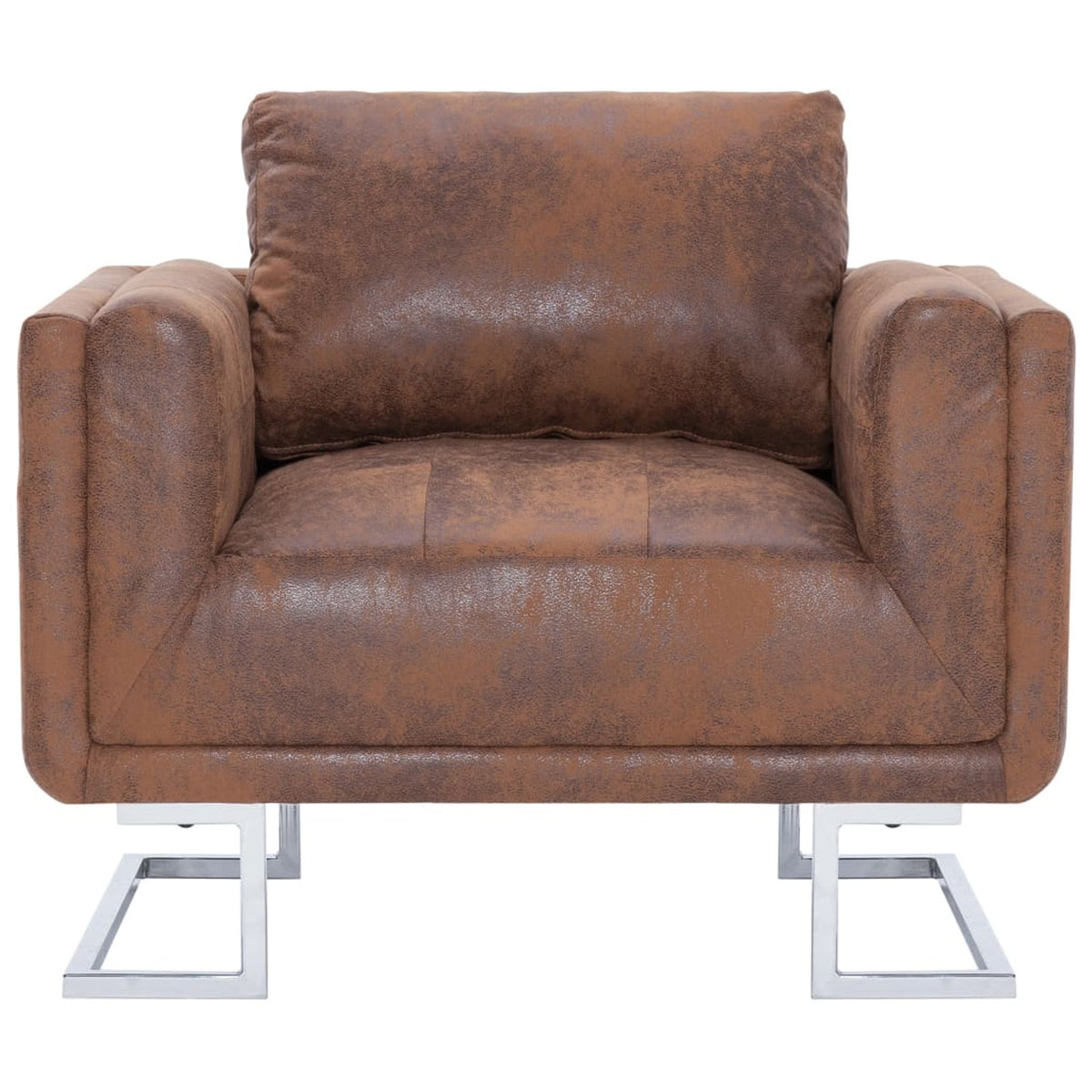 Cube Armchair Faux Suede Leather Upholstery Chair with Chrome Feet Brown L382983
