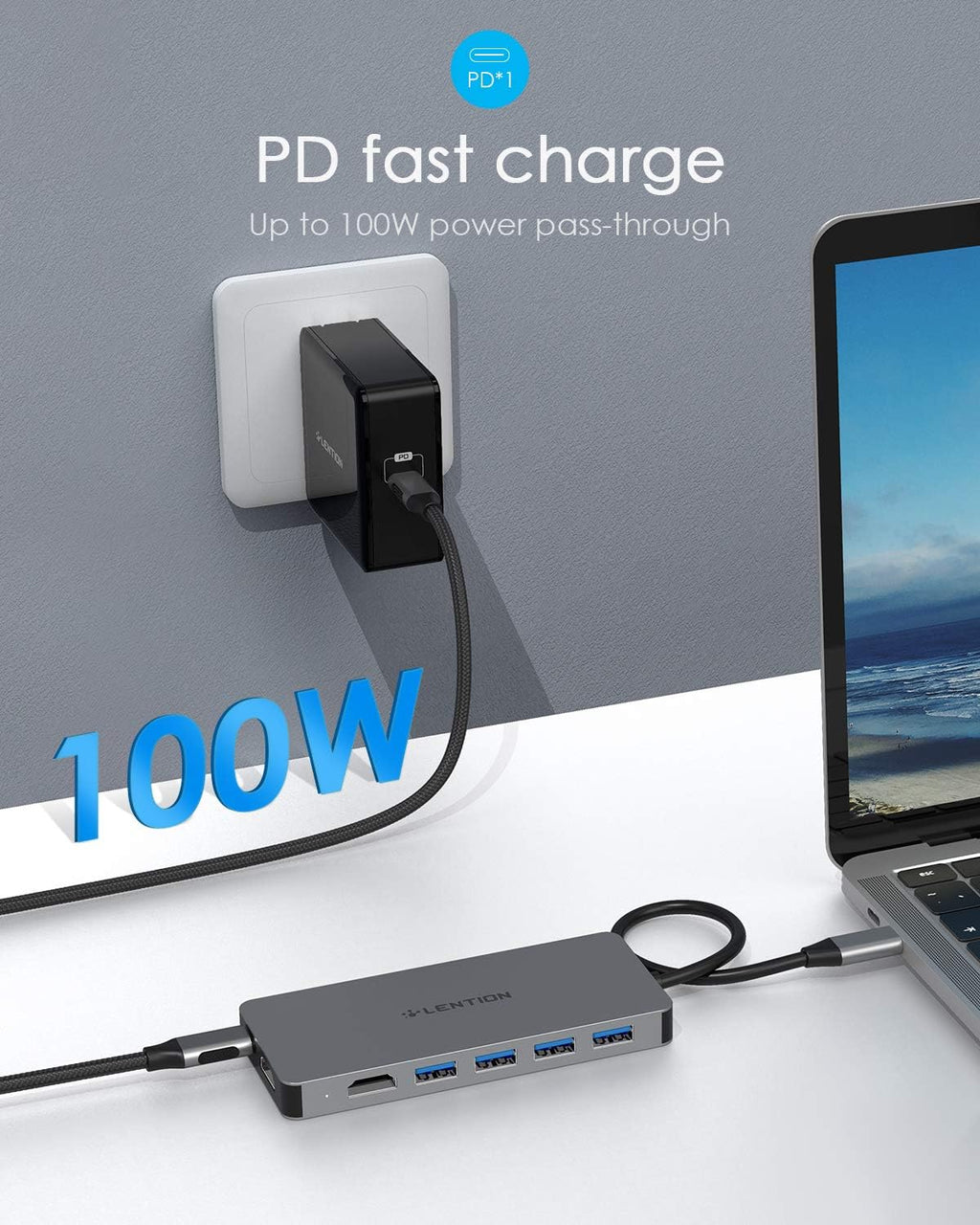 USB C Dual HDMI Hub with 4X USB 3.0, 2X 4K HDMI and 100W Type C Charging Adapter, Space Gray, Pack of 2 L802