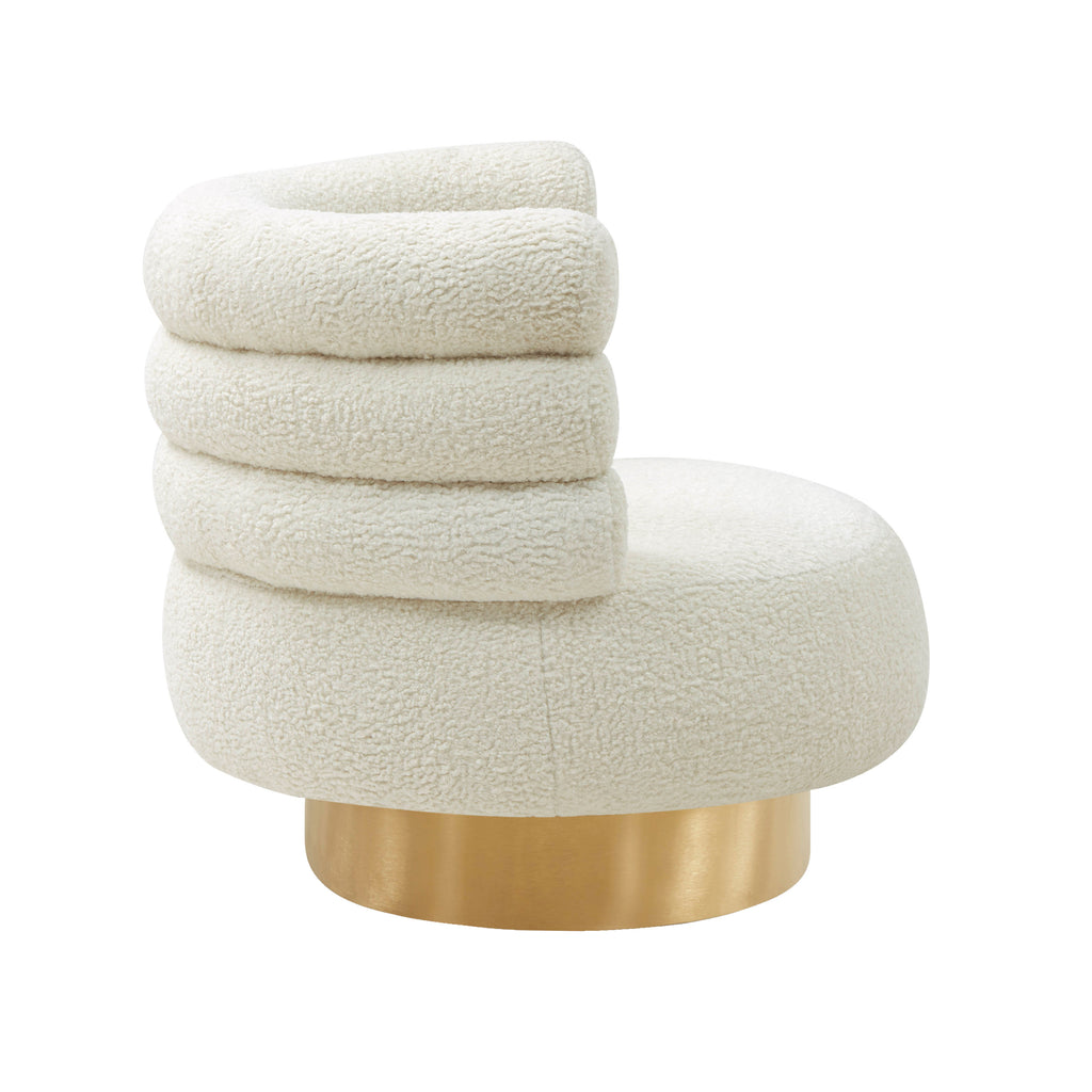 Cream Faux Shearling Swivel Chair with Gold Base H245658