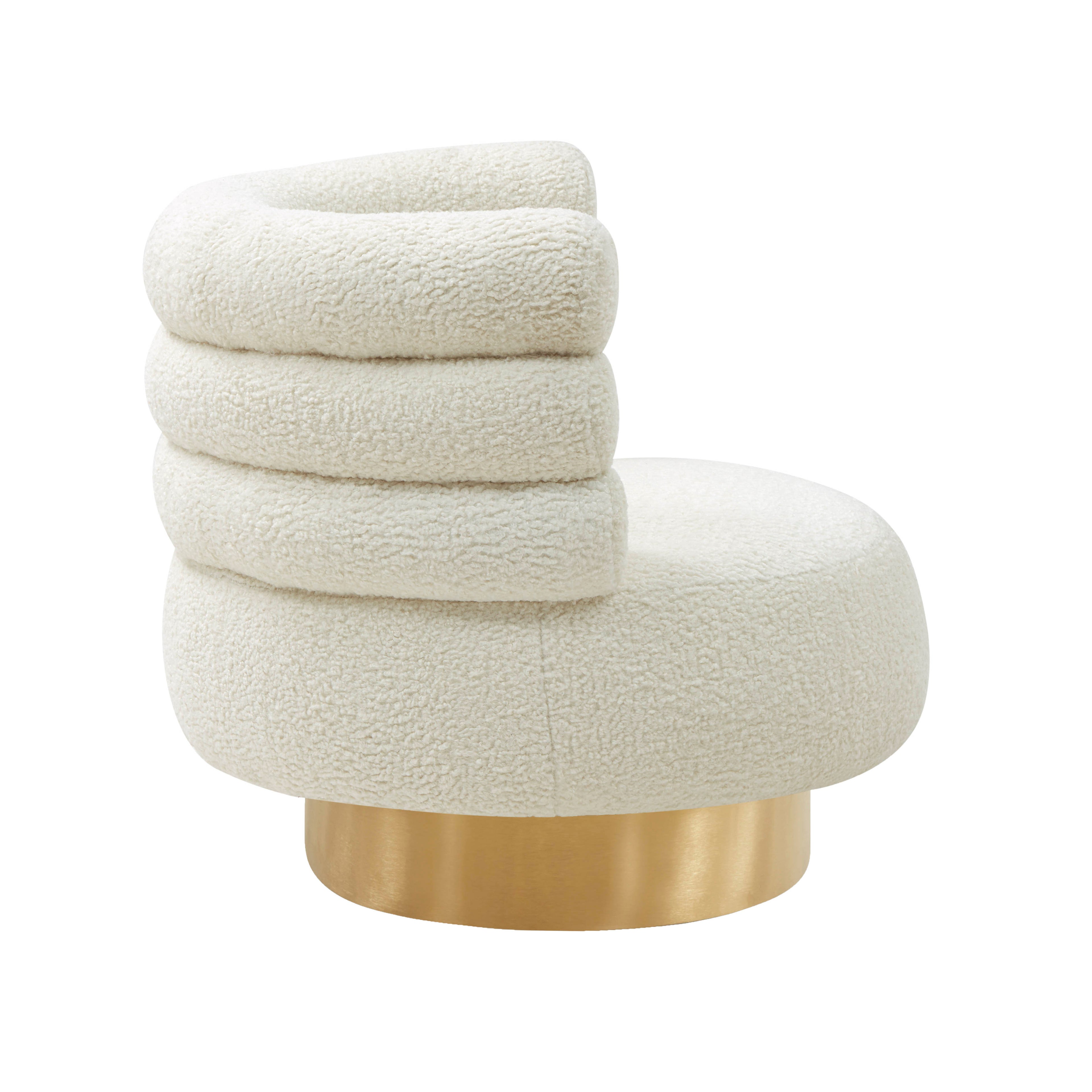 Cream Faux Shearling Swivel Chair with Gold Base H245658