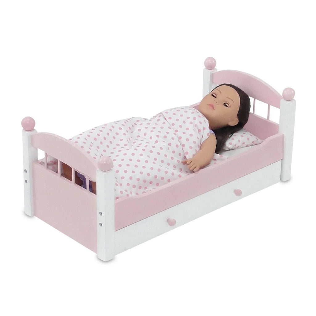 18 Inch Doll Trundle Bed with Plush Polka Dot Doll Bedding L57779