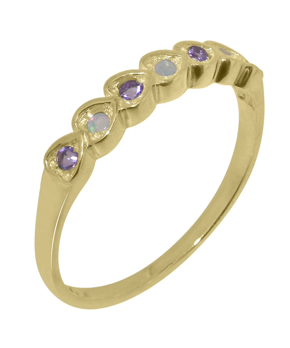 9k Yellow Gold Ring with Natural Opal & Amethyst Eternity Ring H981