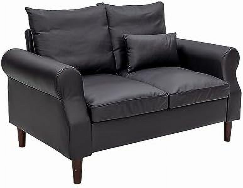 Black Faux Leather 2-Seat Sofa with Wood Leg W881