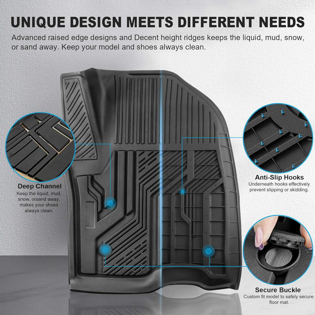 Rubber Seat TPE Floor Liners Mats for Chevrolet Silverado 1500 GMC Sierra Crew Cab Front Rear Rows F8440