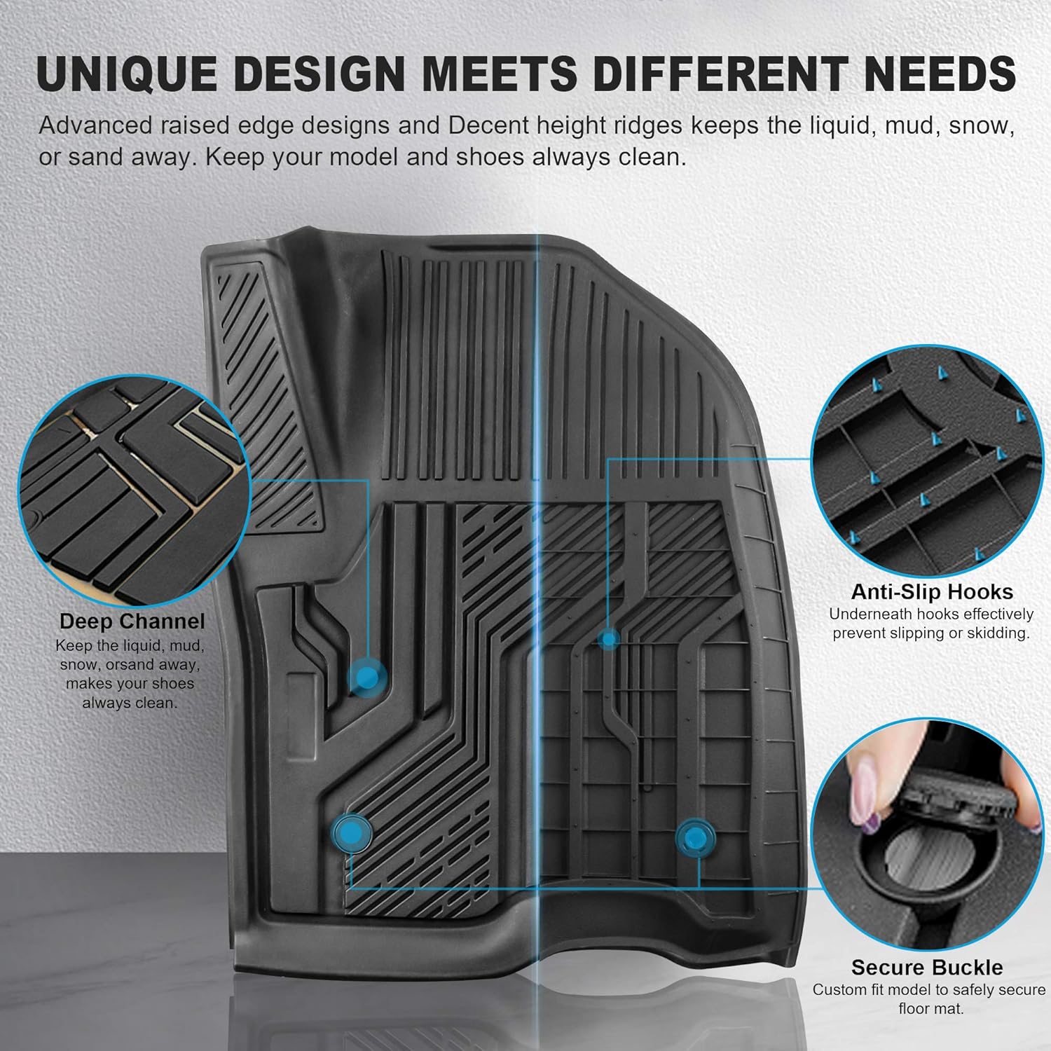 Rubber Seat TPE Floor Liners Mats for Chevrolet Silverado 1500 GMC Sierra Crew Cab Front Rear Rows F8440