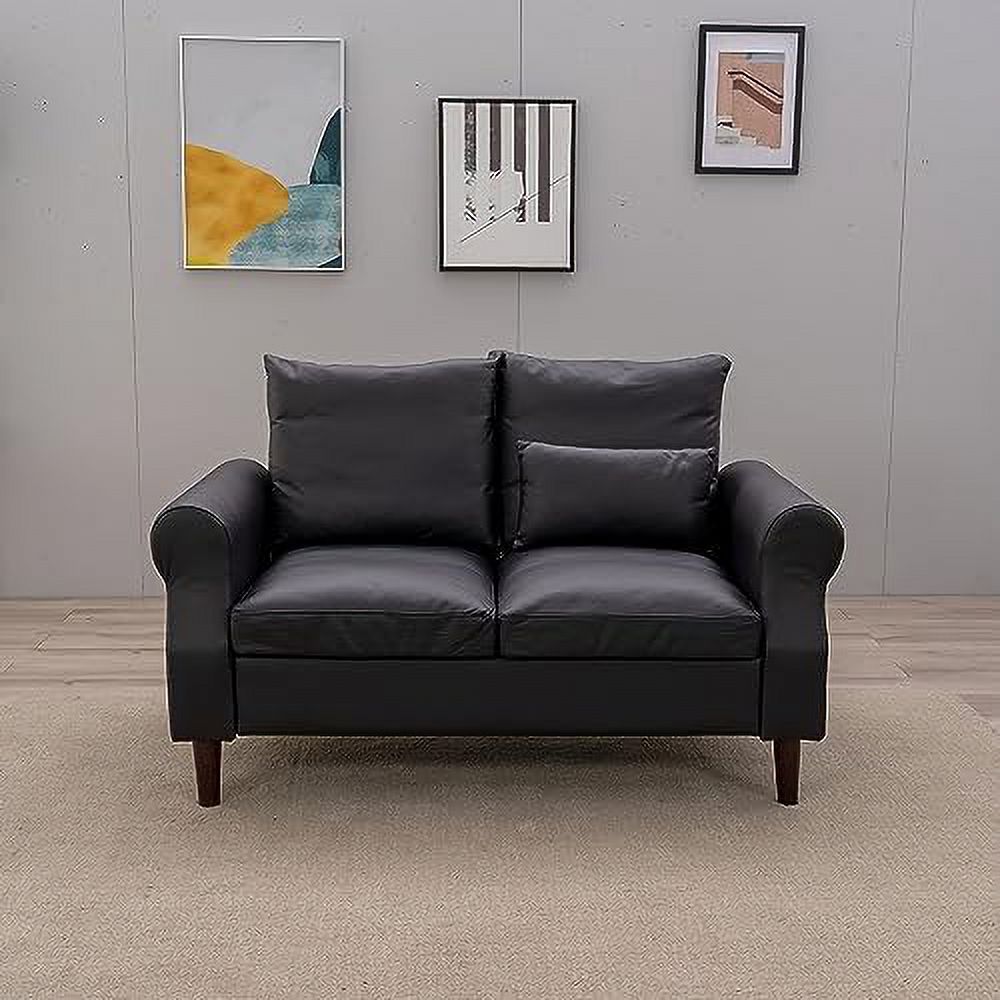 Black Faux Leather 2-Seat Sofa with Wood Leg W881