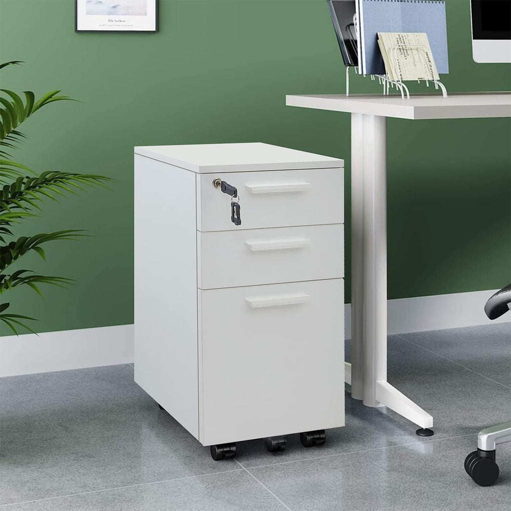 White 3-Drawer Filing Cabinet with Lock A147