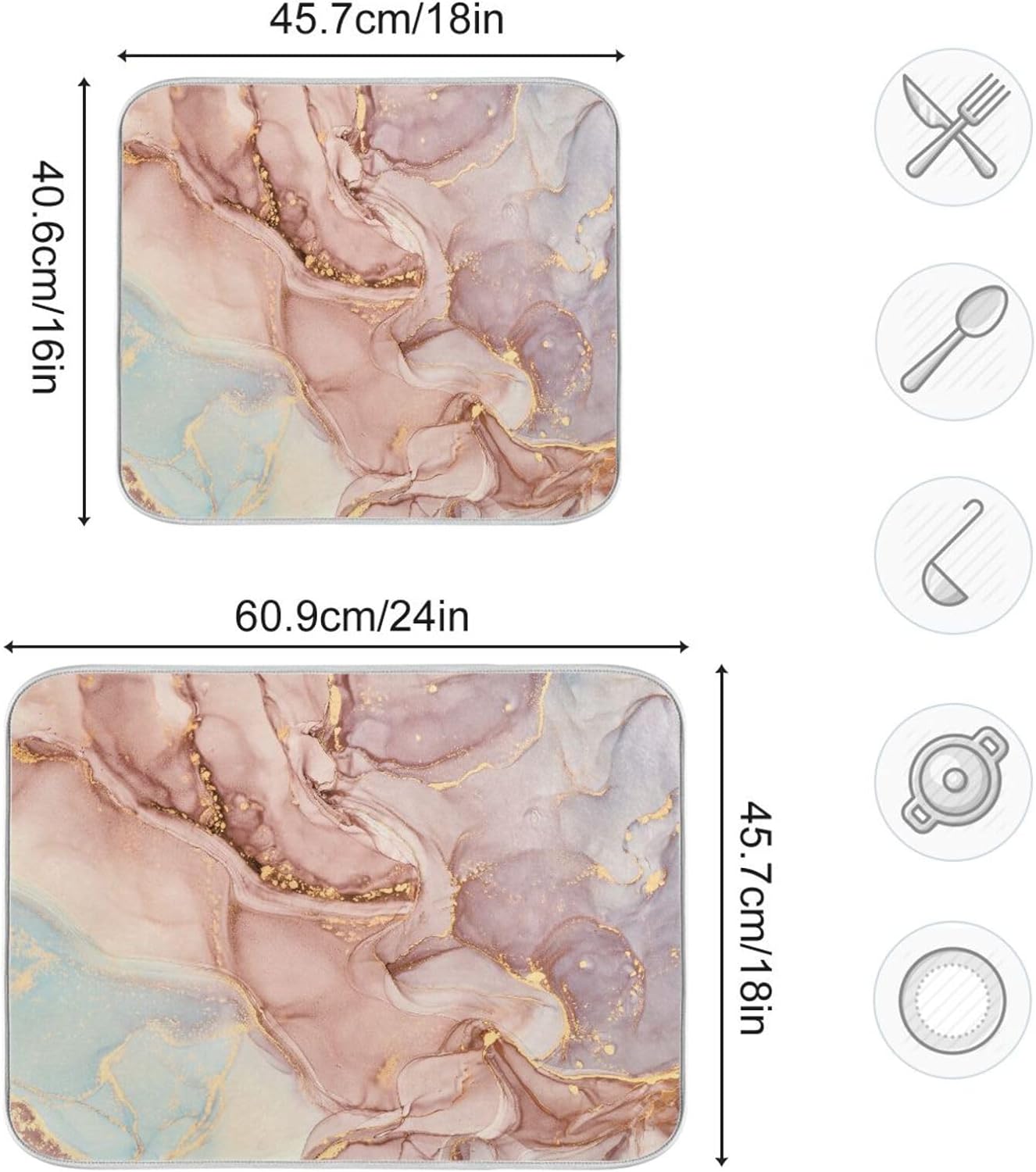 Gold Pink Marble Texture Dish Drying Mat 16x18Inch Q39245