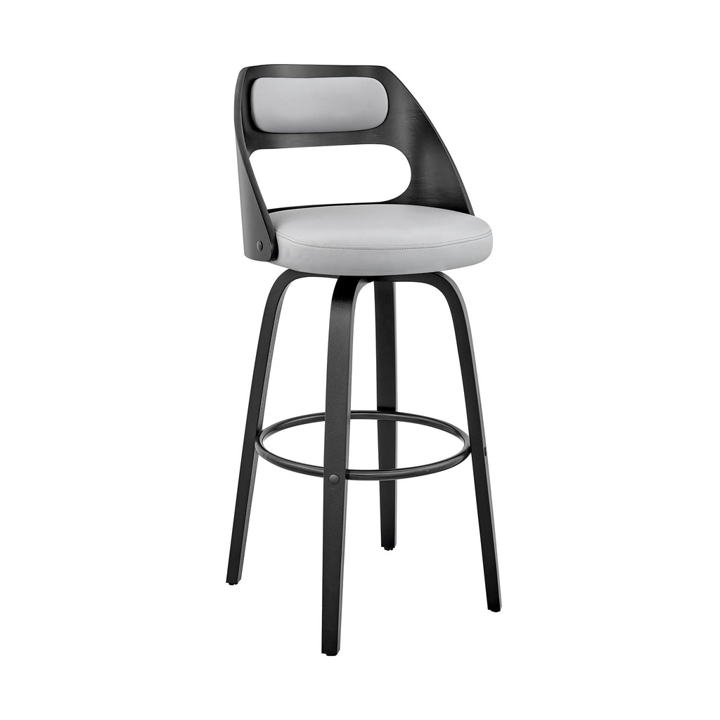 Gray and Black Leatherette Barstool with Cut Out Back W4767