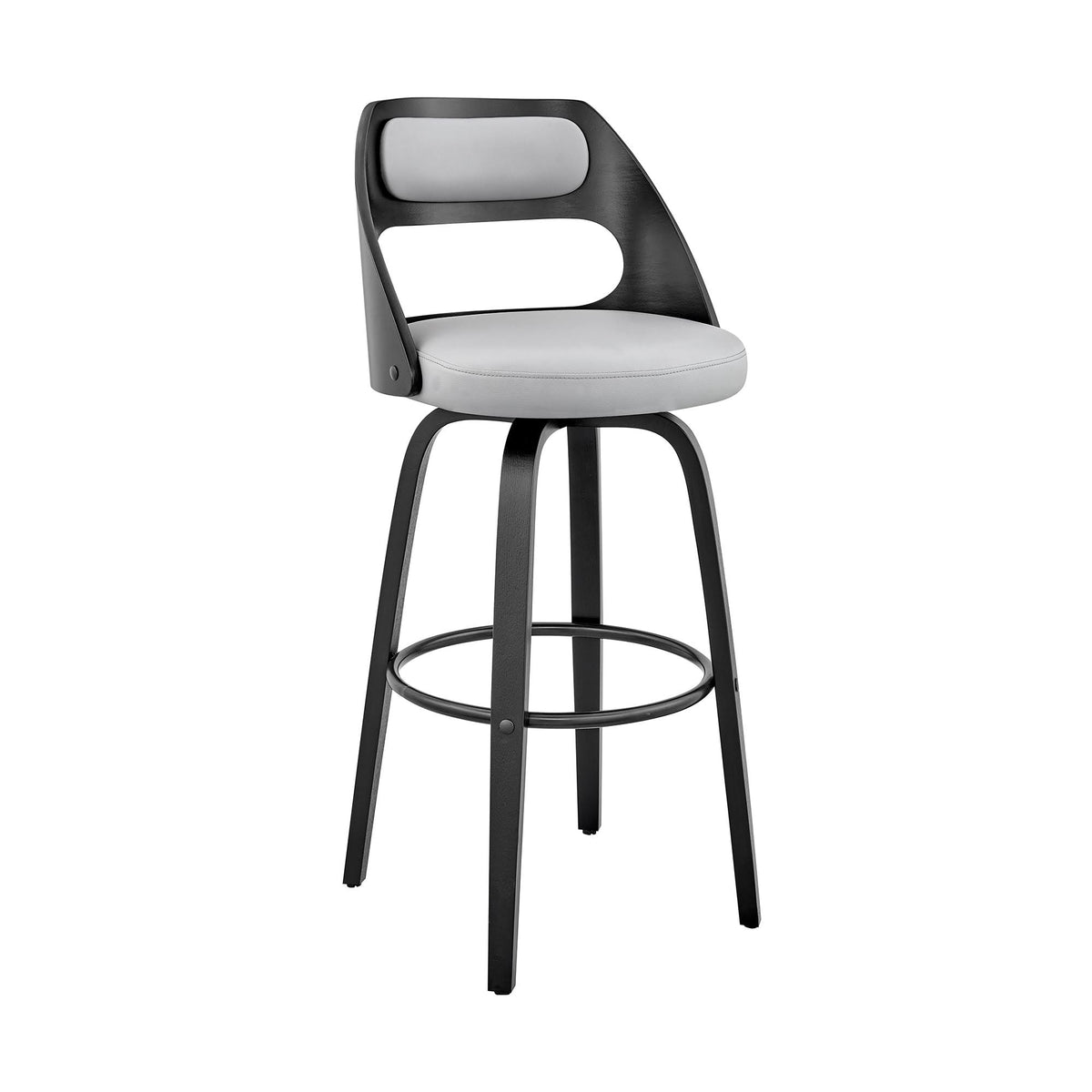 Gray and Black Leatherette Barstool with Cut Out Back W4767