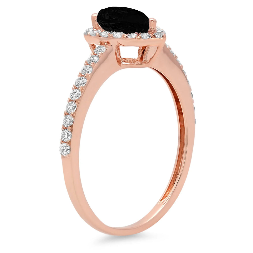 1.32ct Pear Cut Black Onyx Rose Gold Halo Ring R8778