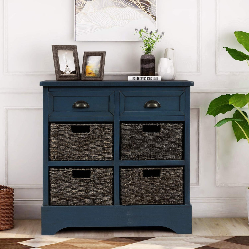 Rustic Storage Cabinet with Two Drawers and Four Fabric Basket (Antique Navy) I200024