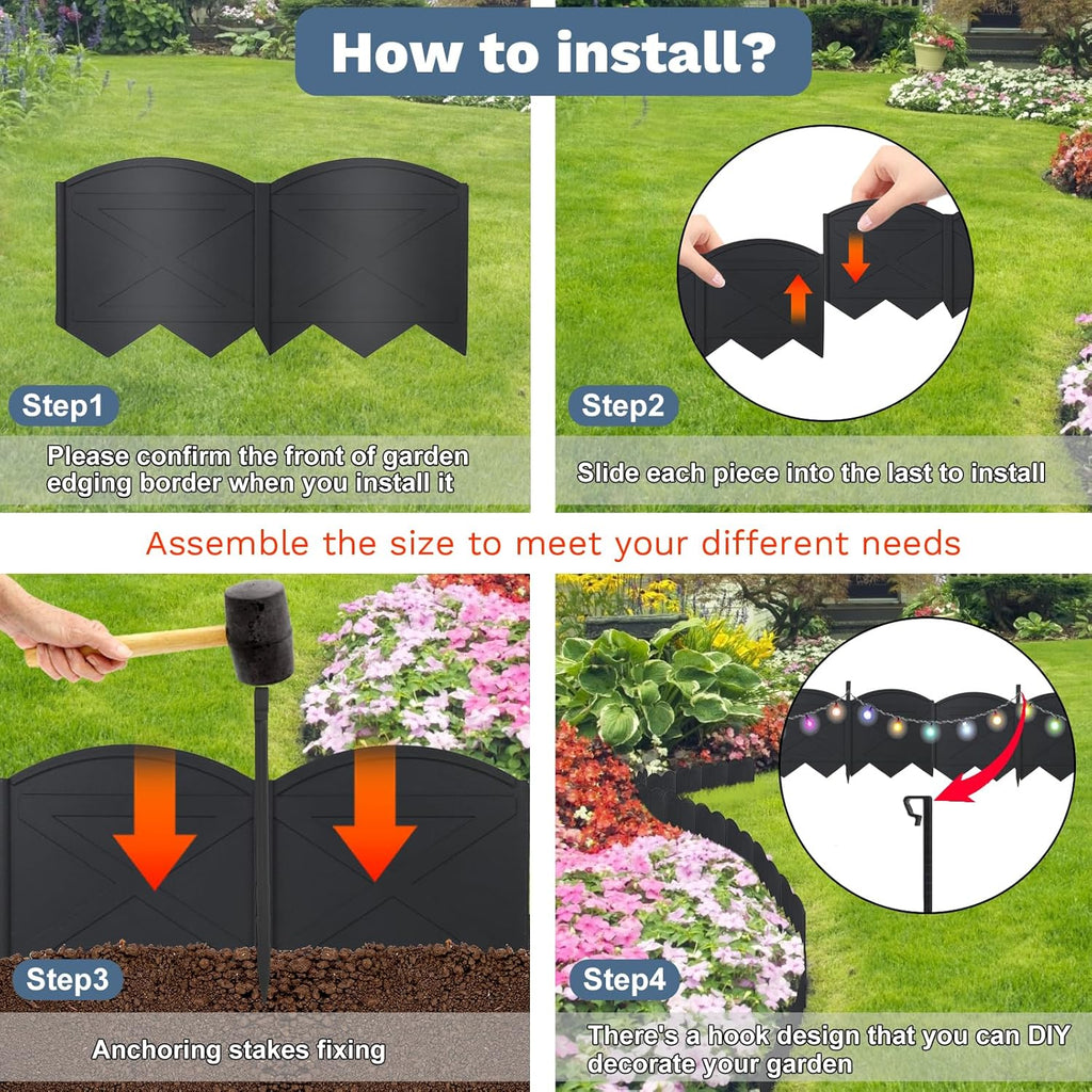 20Ft Plastic Garden Edging with 20Pcs Stakes Black M45112