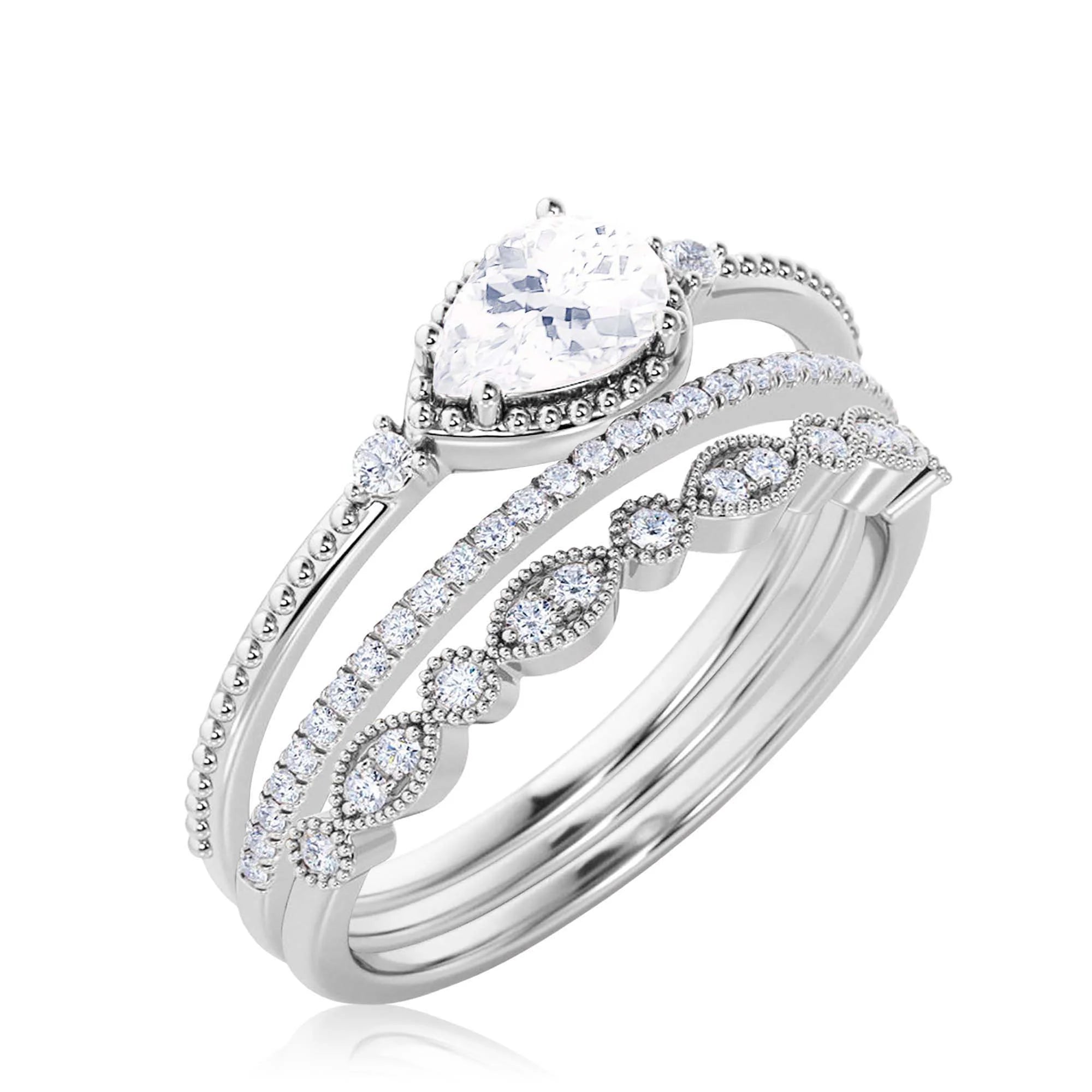 2.10 Carat Pear Cut Moissanite Engagement Ring in 10k Solid White Gold S251948