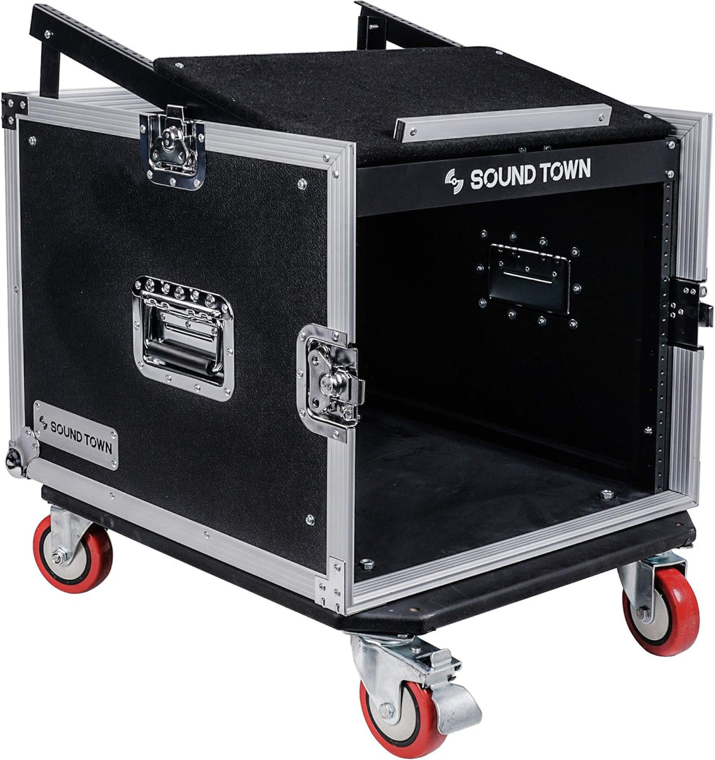 8U PA DJ Pro Audio Rack Road Case with 13U Slant Mixer Top and Casters U59129