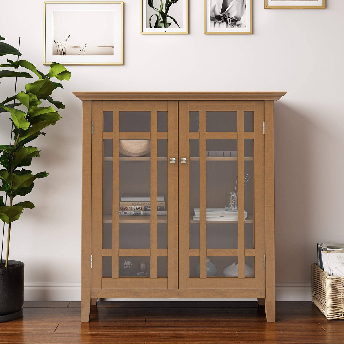 Solid Wood Medium Storage Cabinet in Light Golden Brown M9236