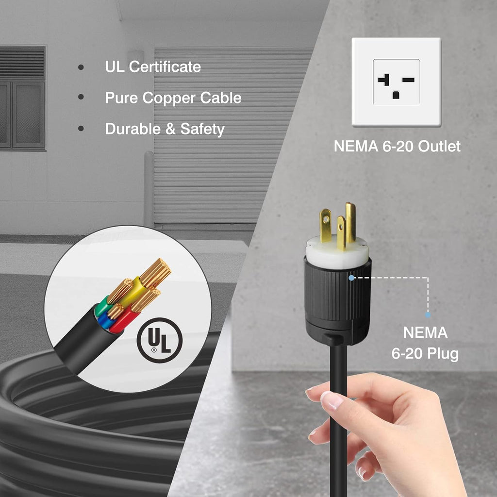 Portable EV Charger with NEMA 6-20 Plug and 5-15 Adapter Q11285
