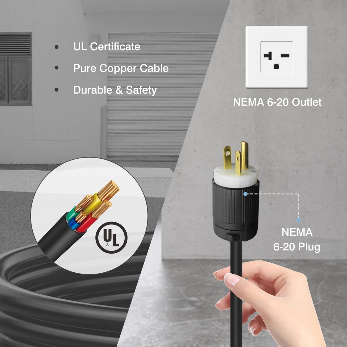 Portable EV Charger with NEMA 6-20 Plug and 5-15 Adapter Q11285