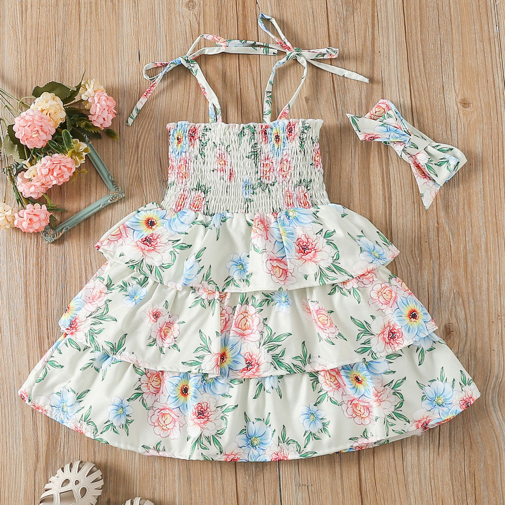 Ruffles Floral Strap Summer Beach Dress N148