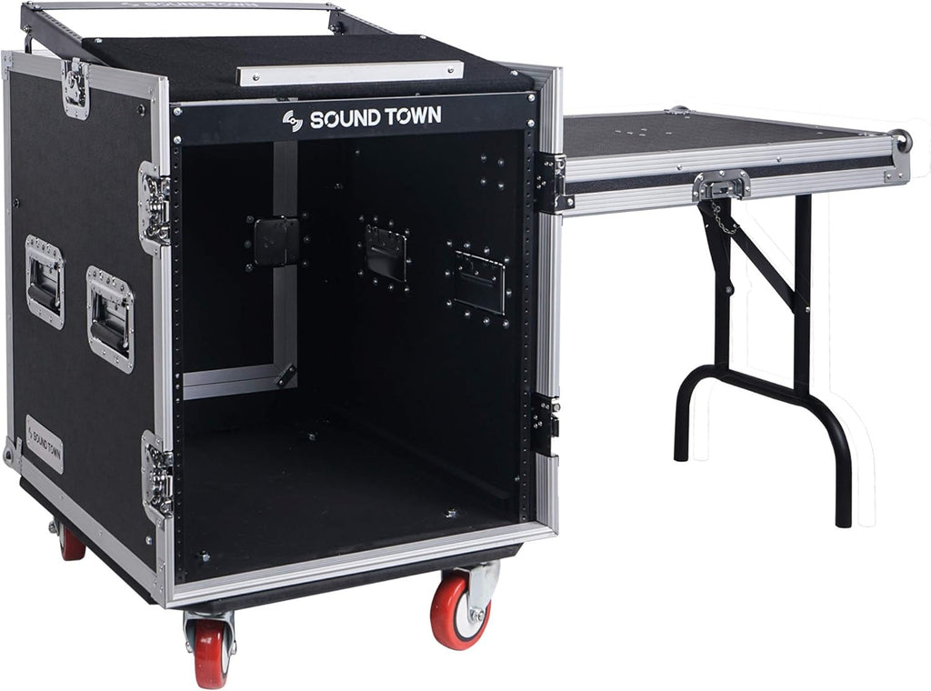 8U PA DJ Pro Audio Rack Road Case with 13U Slant Mixer Top and Casters U59129