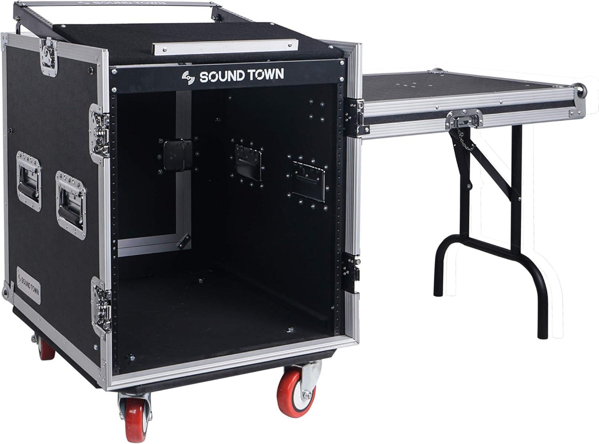 8U PA DJ Pro Audio Rack Road Case with 13U Slant Mixer Top and Casters U59129