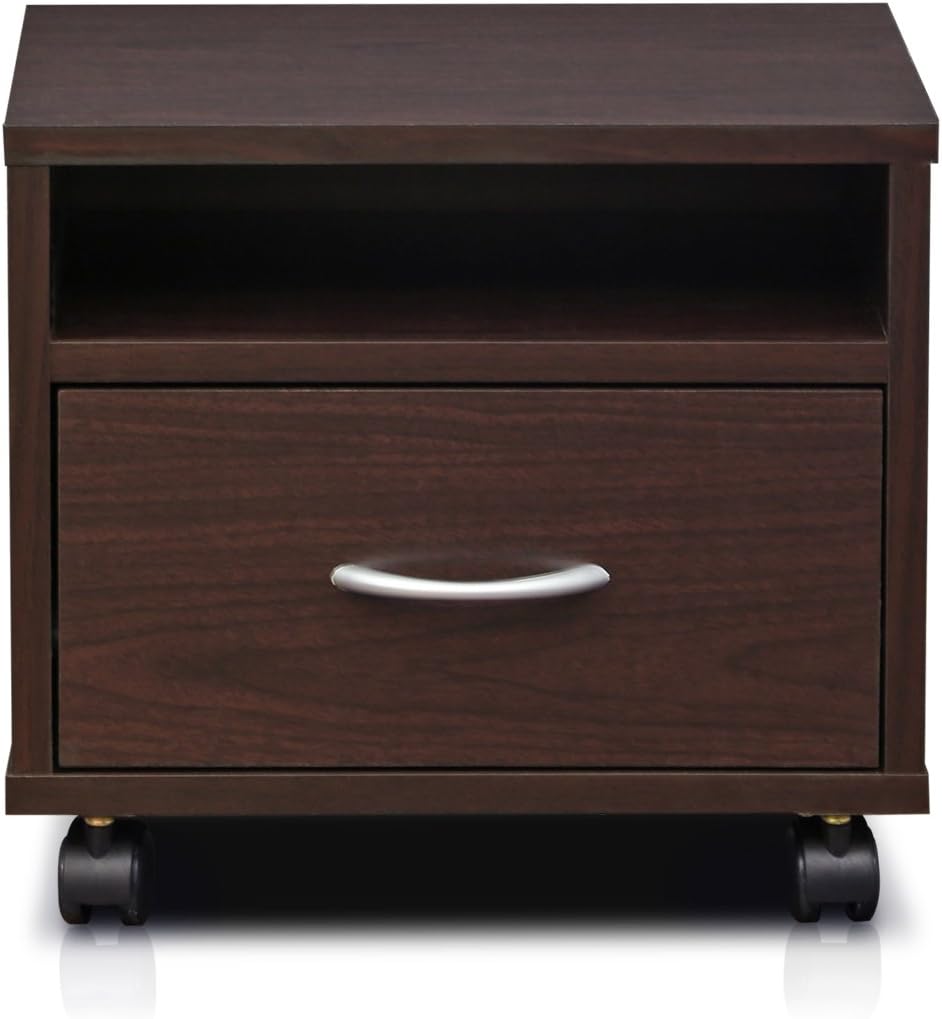 Espresso Under Desk Utility Cart with Casters V1870