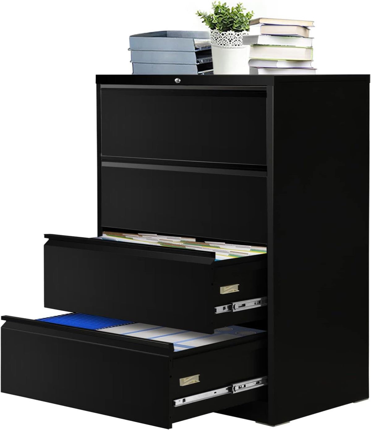 Black 3 Drawer Lateral File Cabinet with 6 Adjustable Hanging Bars M517