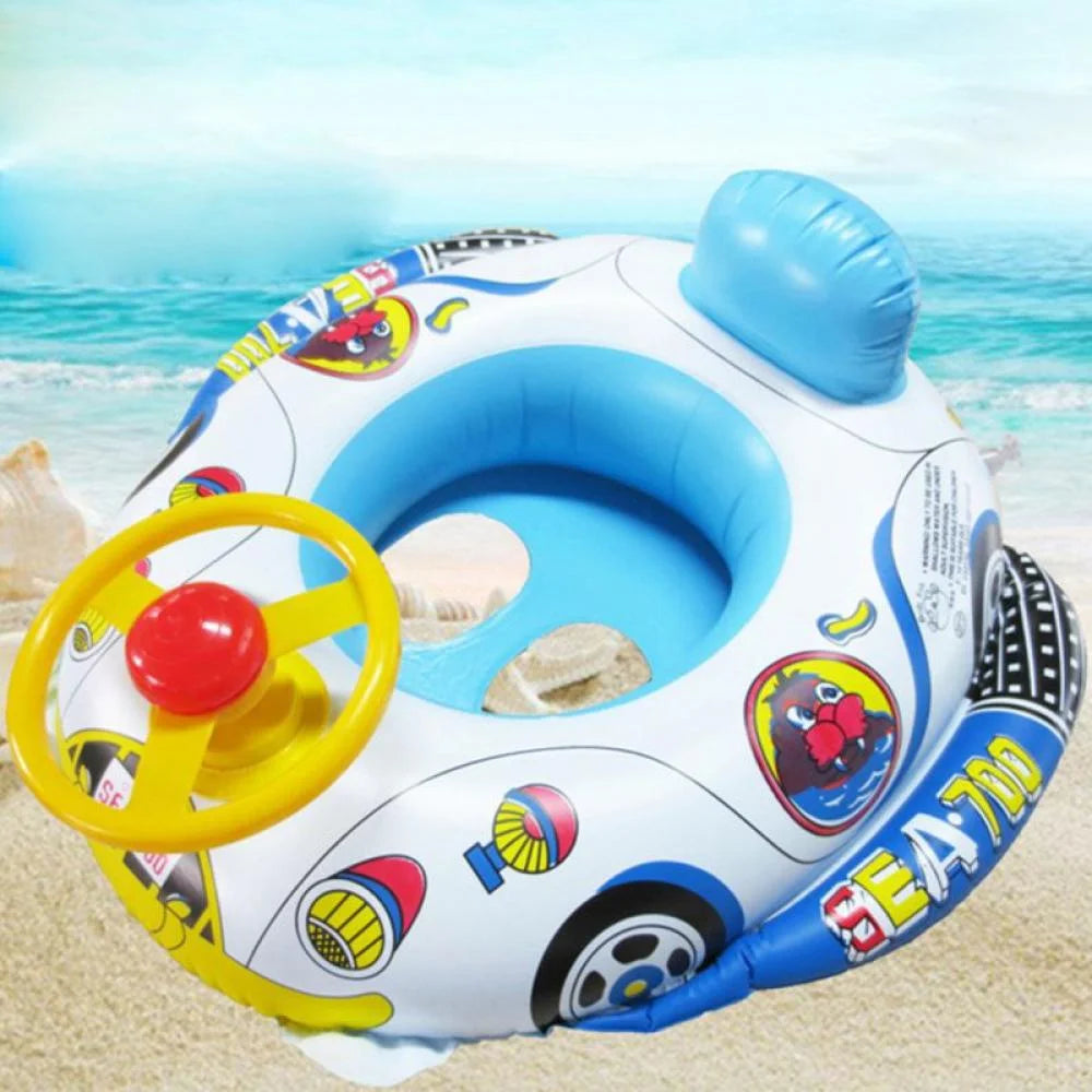 Inflatable Pool Float Ring with Steering Wheel Horn F235252