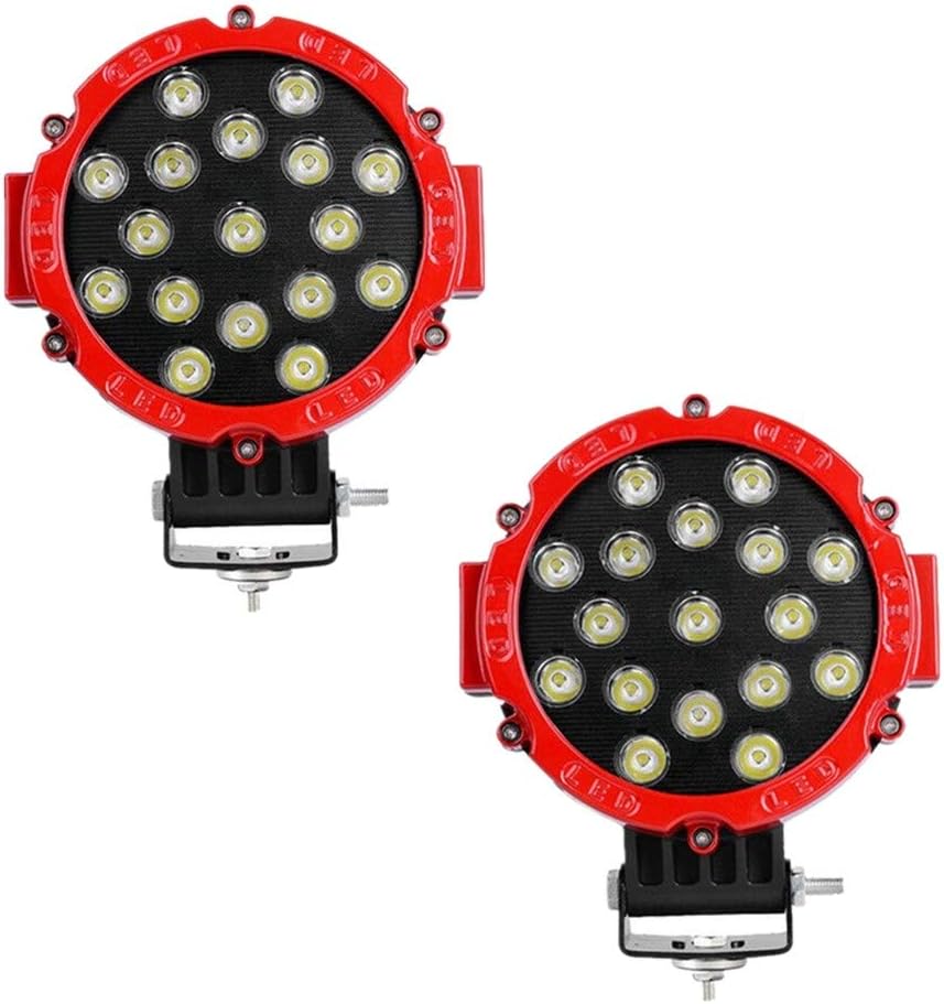 7” 51W Led Tractor Work Lights, 12V Round Off-Road Driving Flood Lights (4 Pcs Red) Pack of 2 N57341