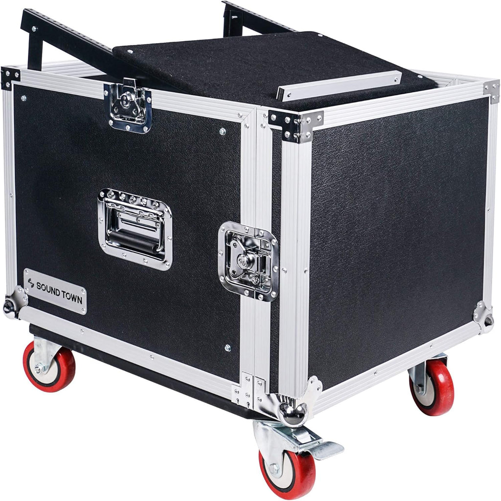 8U PA DJ Pro Audio Rack Road Case with 13U Slant Mixer Top and Casters U59129