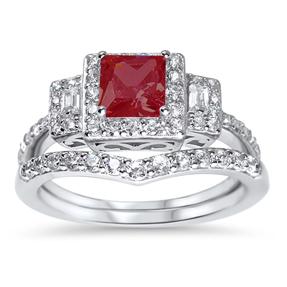 Sterling Silver Ruby Red CZ Ring Set Size 7 M393334