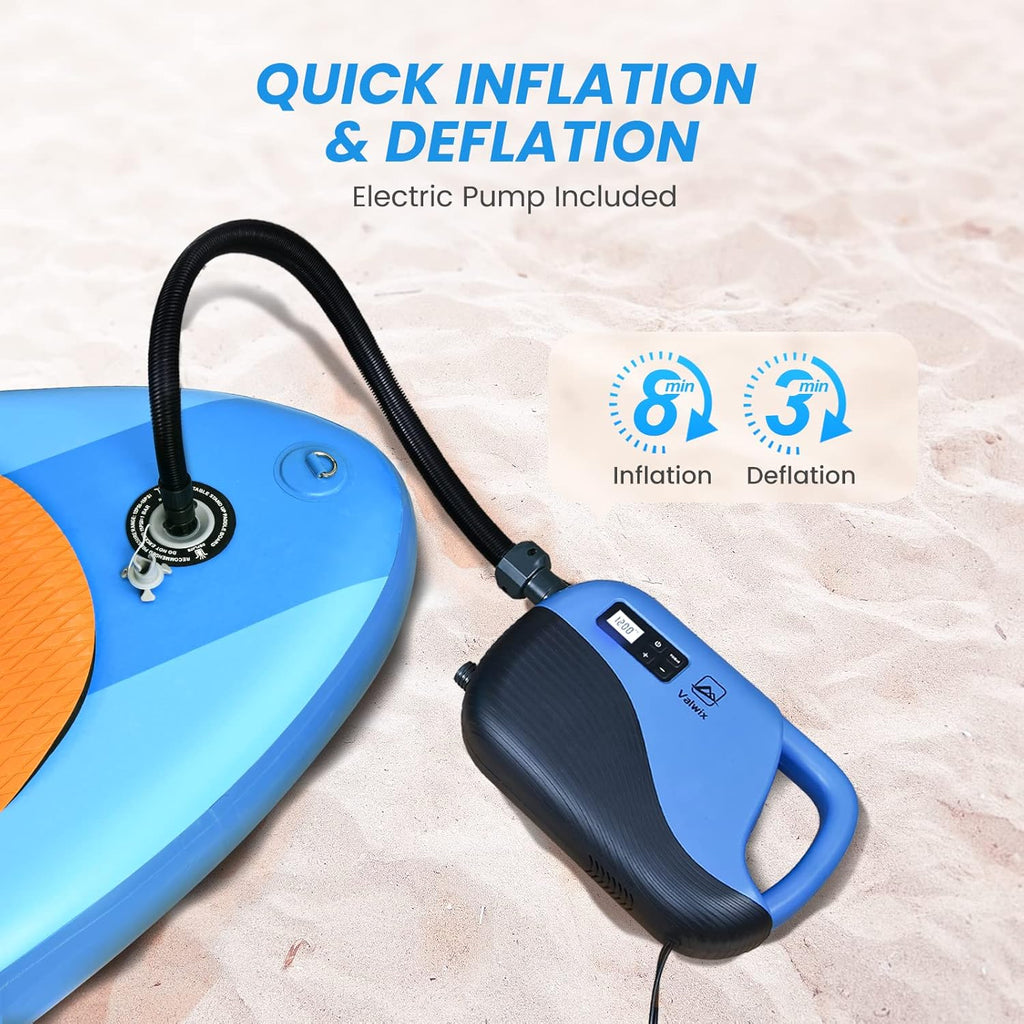 Inflatable Stand Up Paddle Board with Electric Air Pump & Action Camera Mount, 11' x 32'' x 6'', 350LBS Capacity (Blue) C919