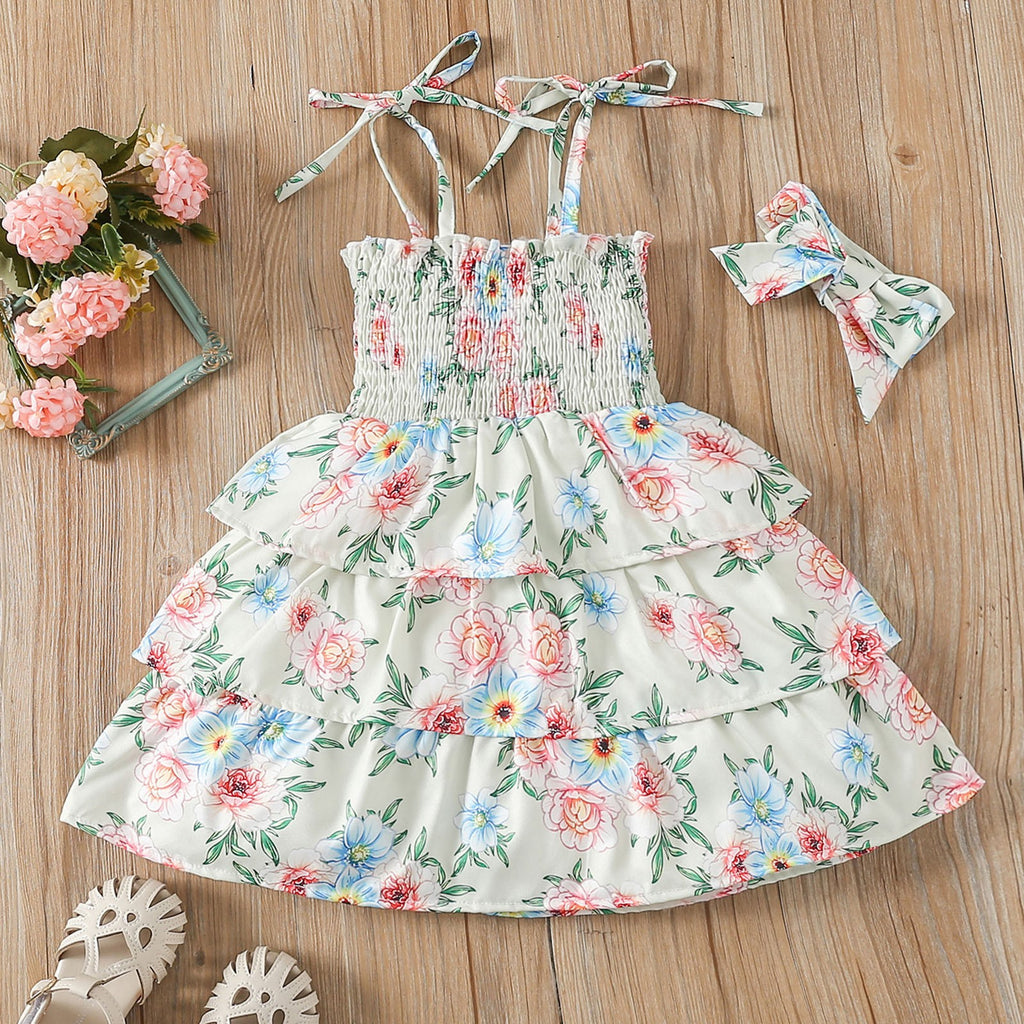 Ruffles Floral Strap Summer Beach Dress N148