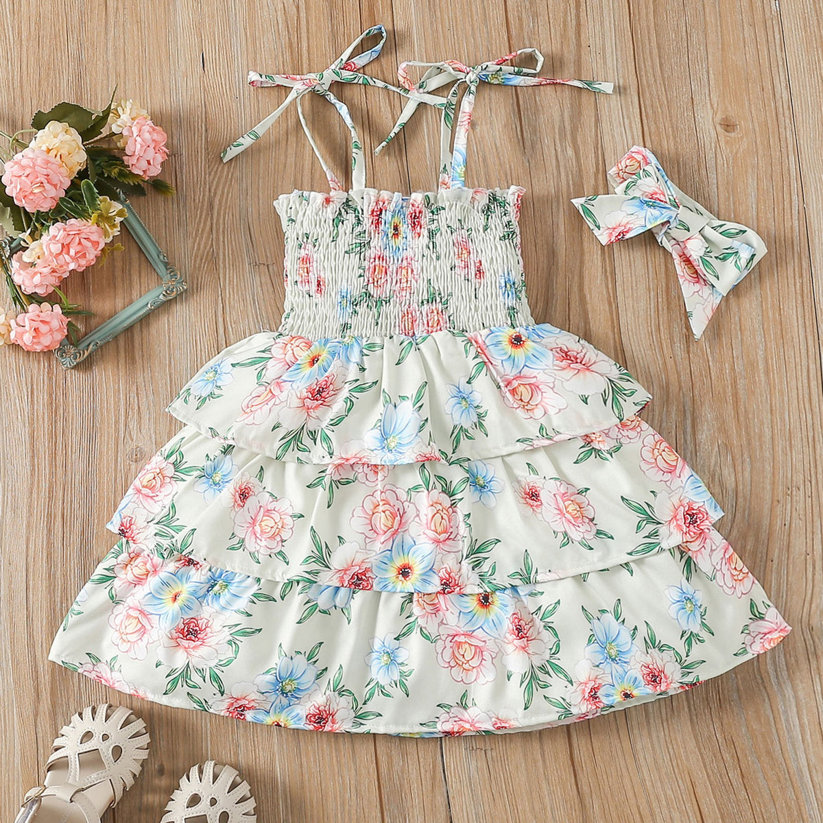 Ruffles Floral Strap Summer Beach Dress N148