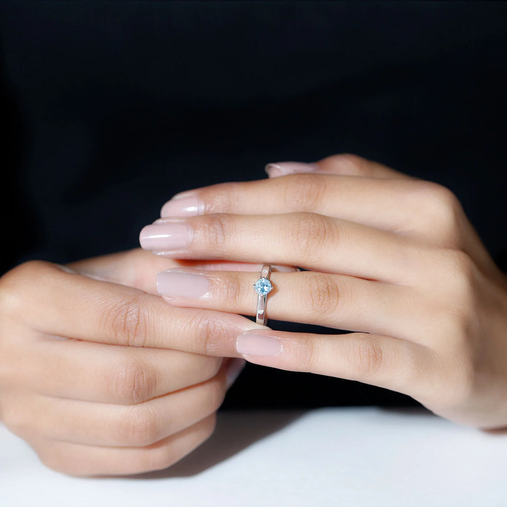 Aquamarine Solitaire Ring with Diamond, 925 Sterling Silver O215736