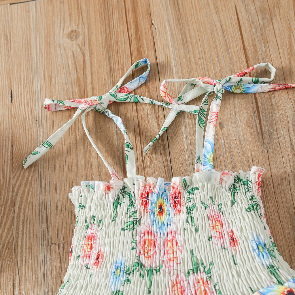 Ruffles Floral Strap Summer Beach Dress N148