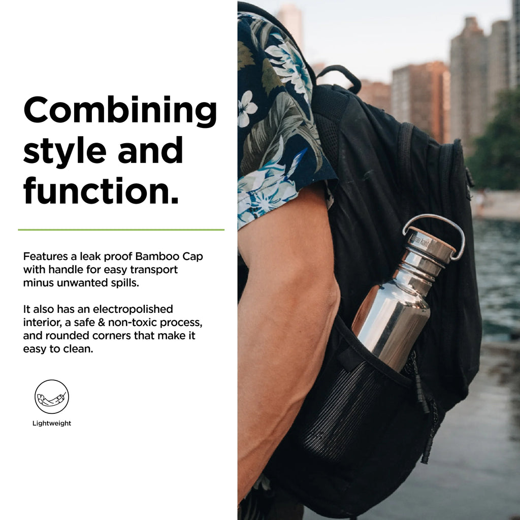 27 Oz Mirrored Stainless Steel Water Bottle with Bamboo Cap U613