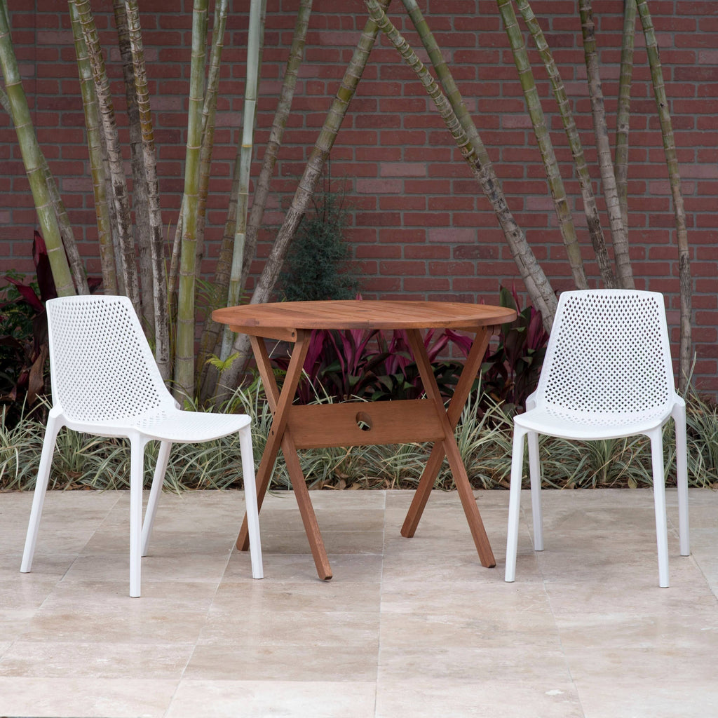 3 Piece White Round Folding Table Patio Dining Set J285