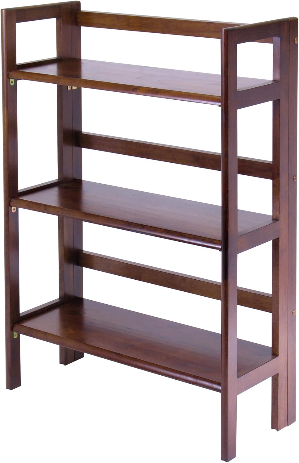 Antique Walnut/Black 3-PC Folding Bookcase with Fabric Basket Q734416