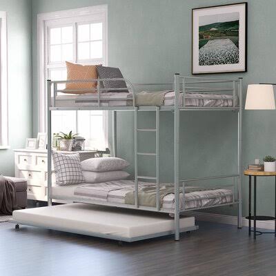 Twin Over Twin Metal Standard Bunk Bed with Trundle J388