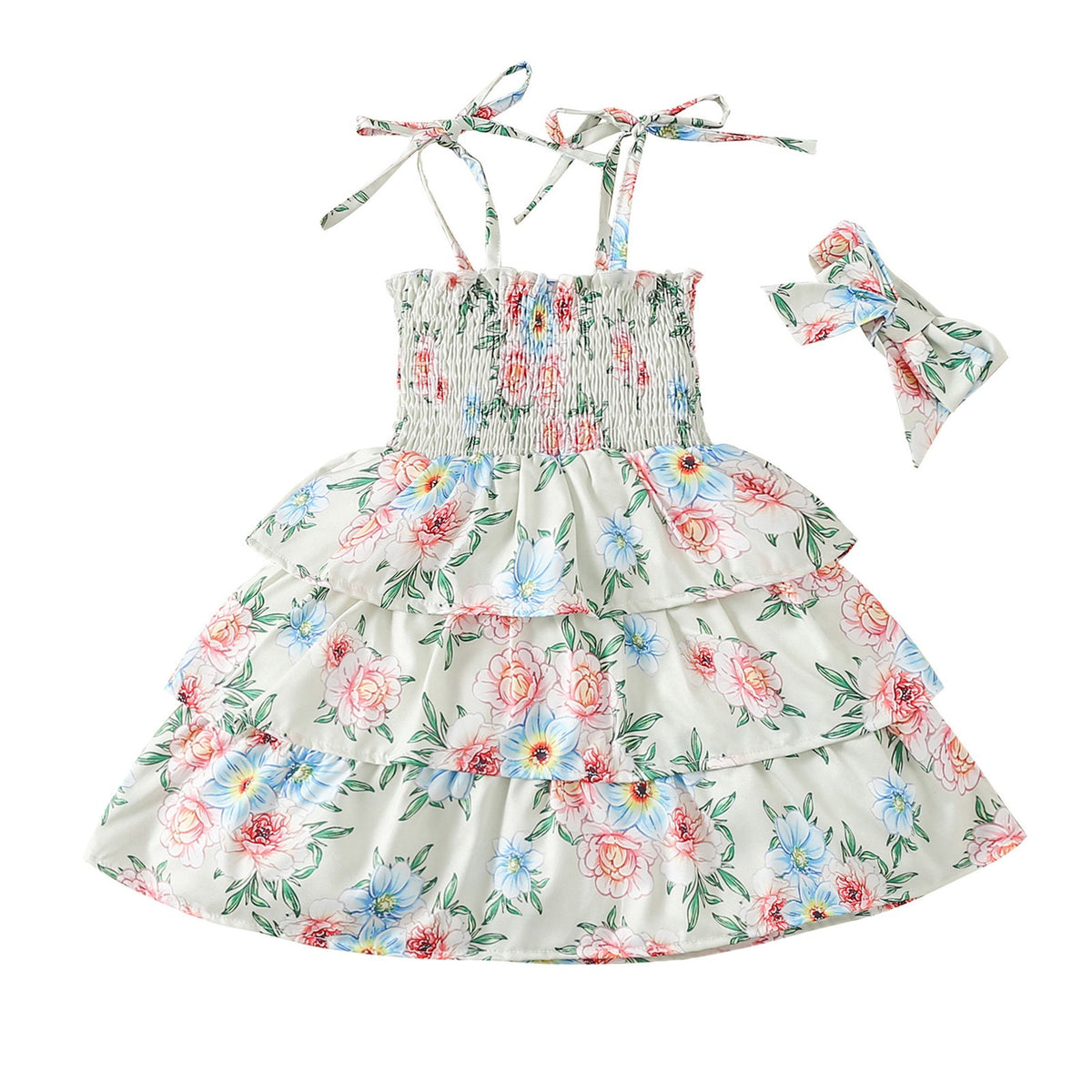 Ruffles Floral Strap Summer Beach Dress N148