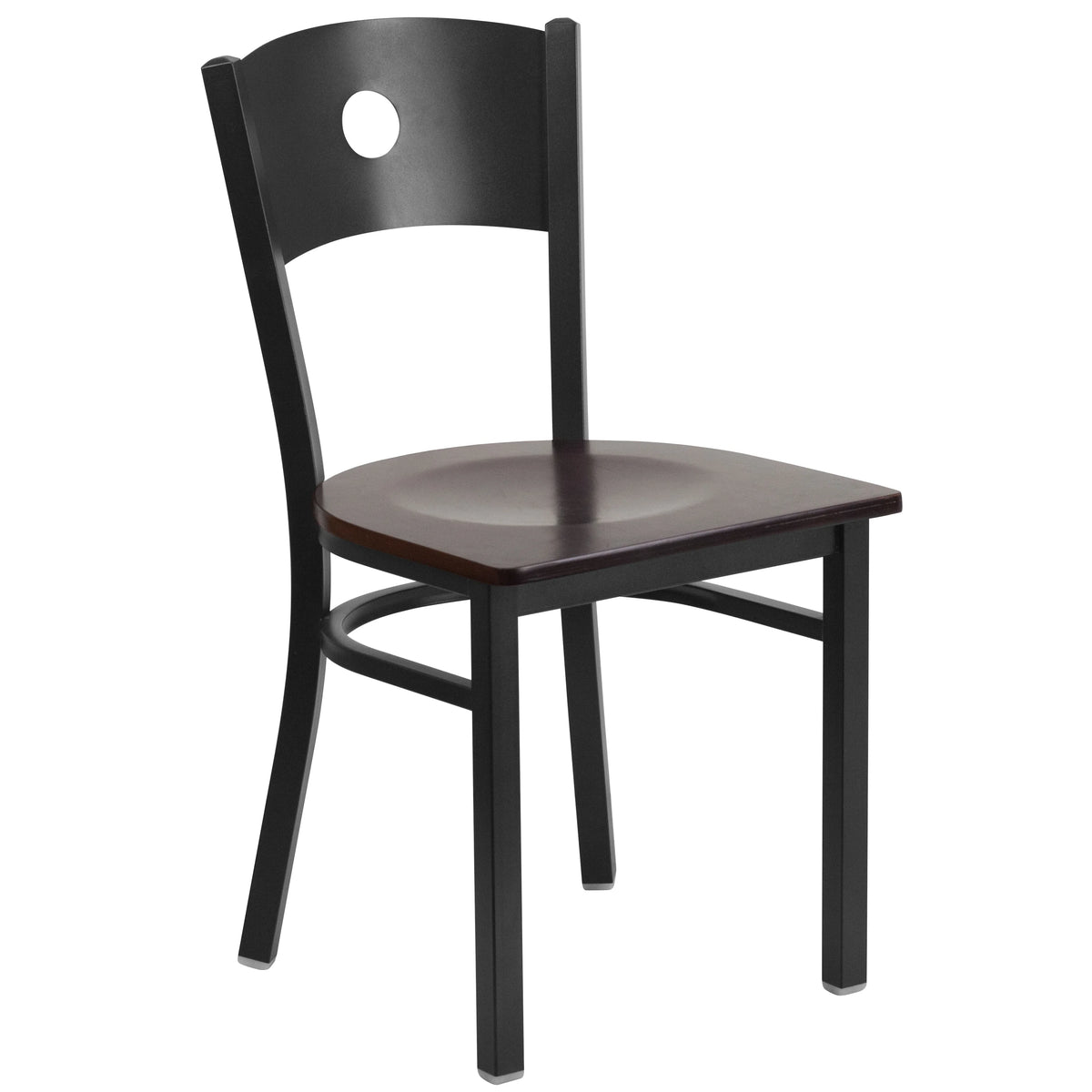 Black Circle Back Metal Restaurant Chair with Walnut Wood Seat T475460