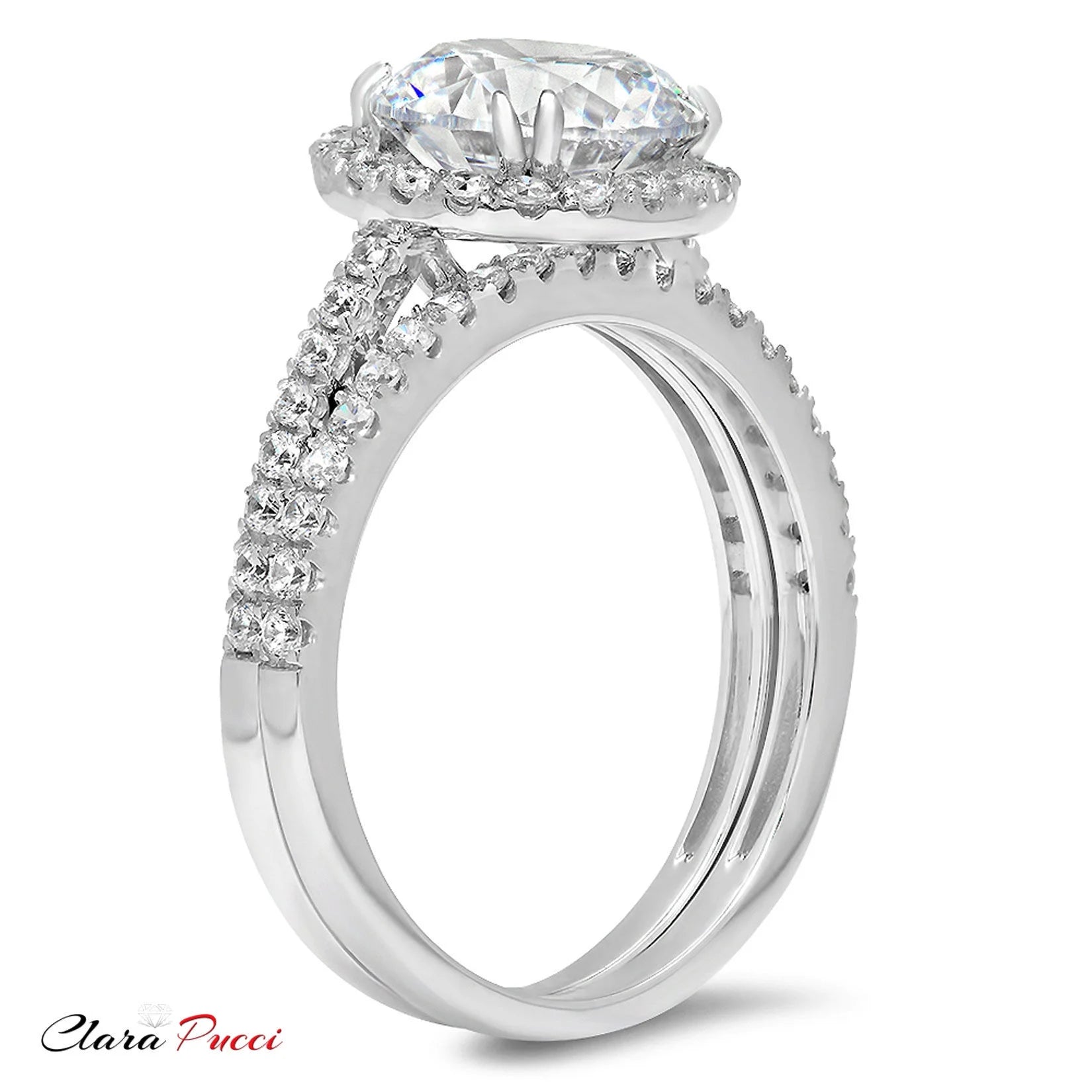 14K White Gold Halo Diamond Engagement Ring Set Y54766