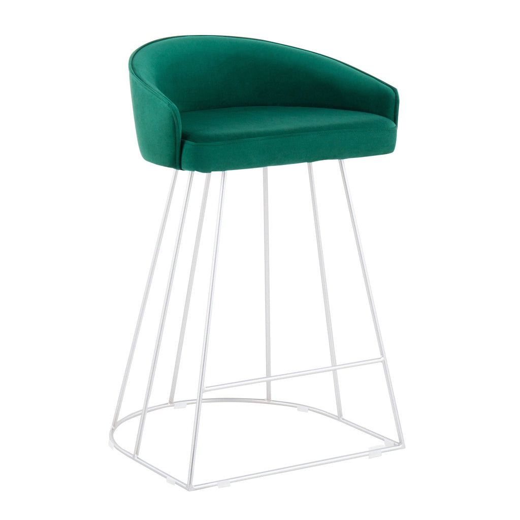 Green Velvet and Silver Steel Counter Height Stool Set of 2 H79497