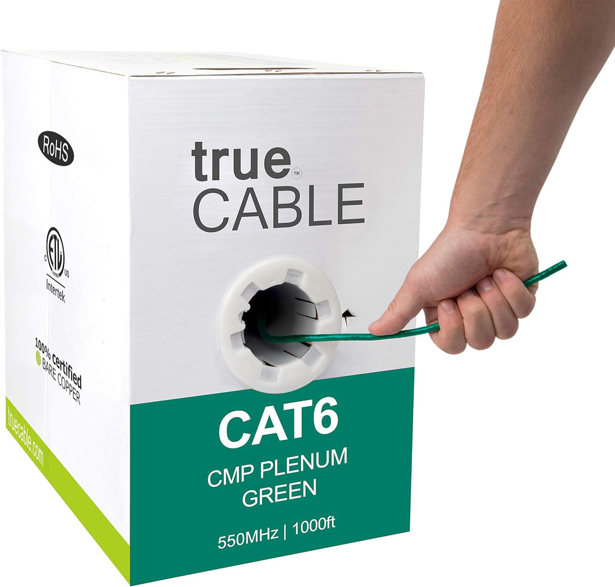 Cat6 Plenum 1000ft Black 23AWG 4 Pair Solid Bare Copper Bulk Ethernet Cable D772