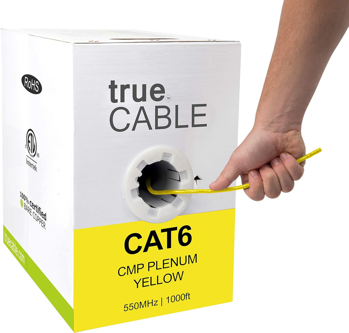 Cat6 Plenum 1000ft Black 23AWG 4 Pair Solid Bare Copper Bulk Ethernet Cable D772