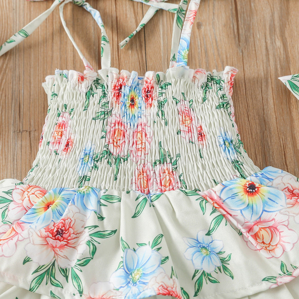 Ruffles Floral Strap Summer Beach Dress N148