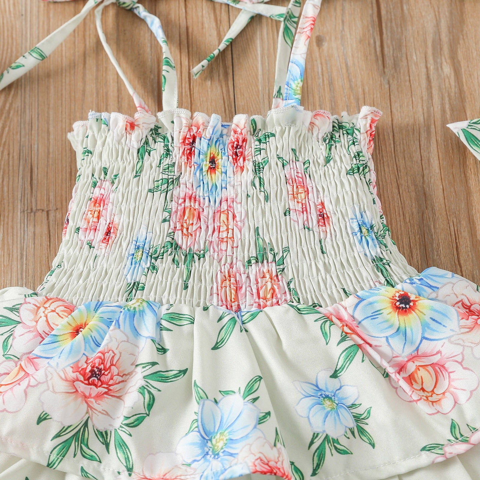 Ruffles Floral Strap Summer Beach Dress N148