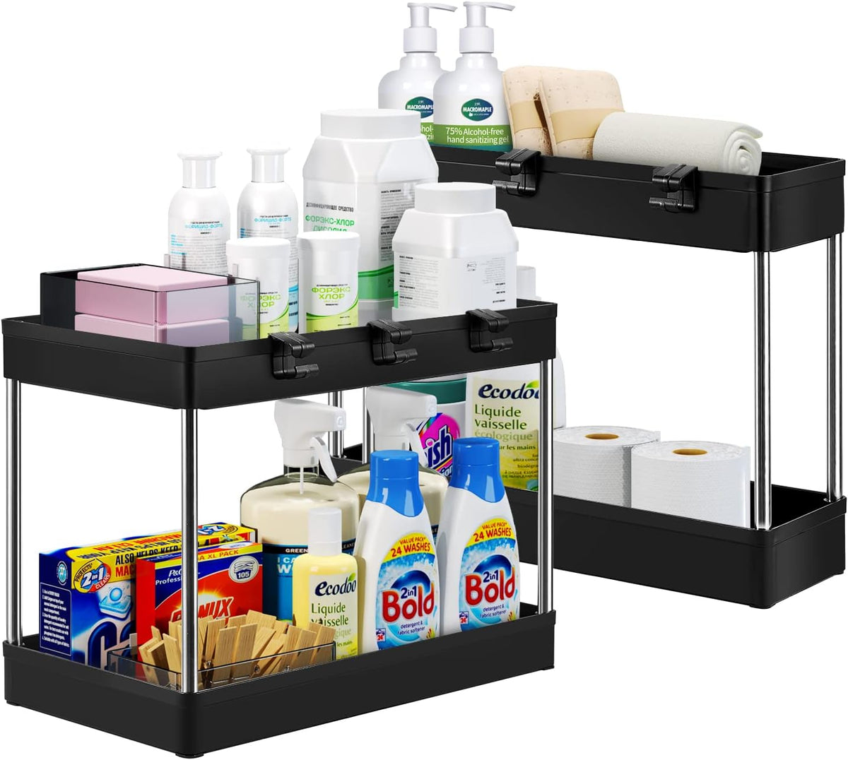 2 Pack 2 Tier Bathroom Organizer with 6 Hooks H5069