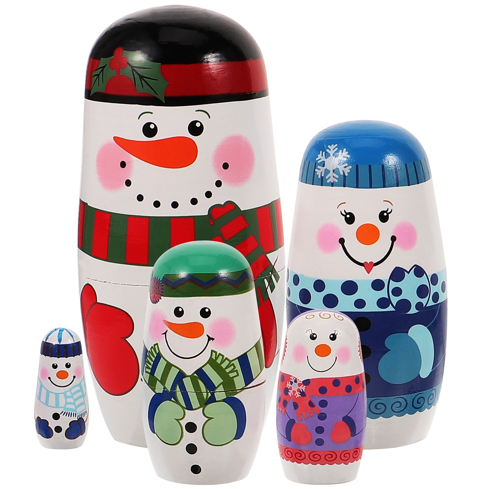 Set of 4 Wooden Snowman Toy Dolls W728789